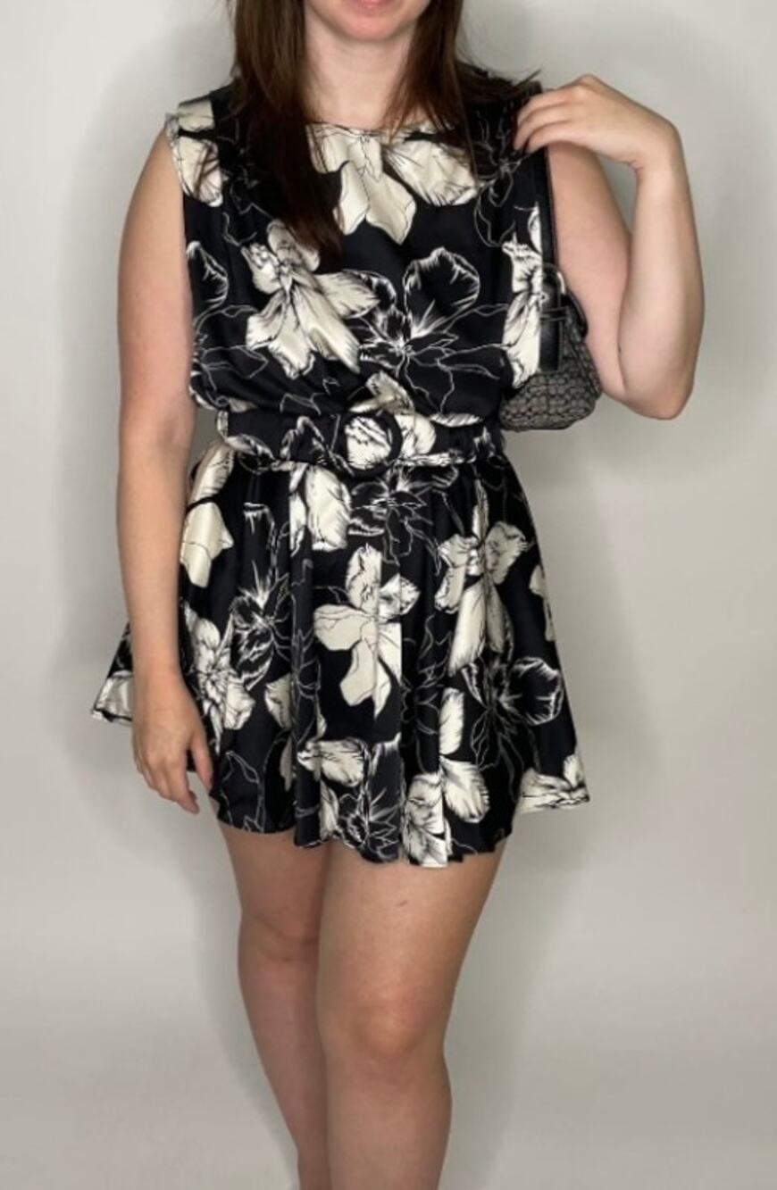 BigHit Black and White Belted Chic Mini Dress Size S Flowy